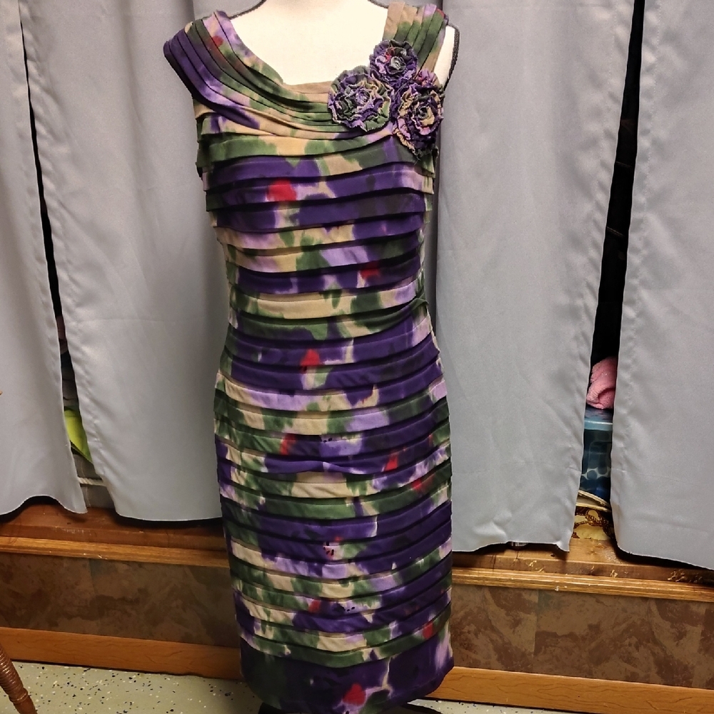 Adrianna Papell Purple Floral Midi Dress